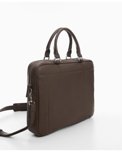 Mango Leather-effect Briefcase - Brown