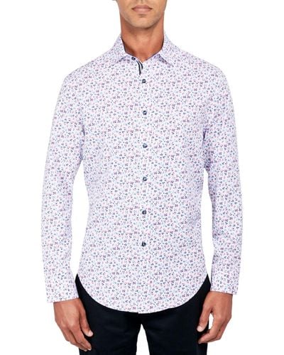Society of Threads Regular-fit Non-iron Performance Stretch Micro Flower-print Button-down Shirt - White