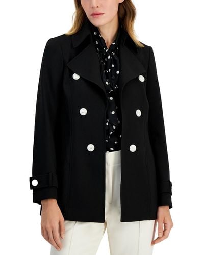 Anne Klein Faux Double-breasted Trench Coat - Black