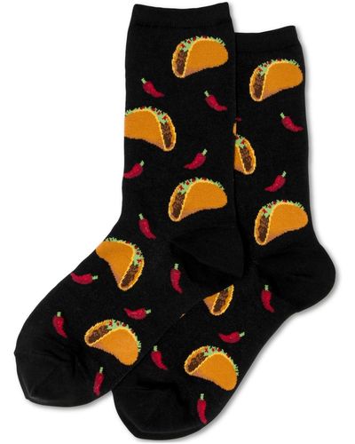 Hot Sox Tacos Printed Cushioned Crew Socks - Black