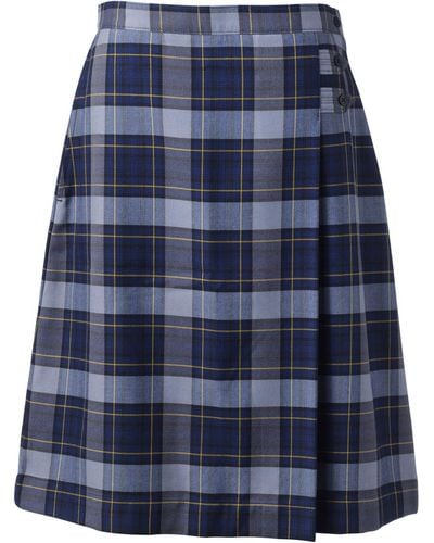 Lands' End School Uniform Plaid A-line Skirt Below The Knee - Blue