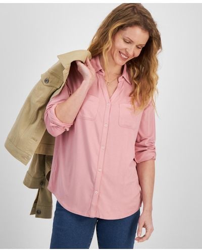 Style & Co. Button-down Knit Shirt - Pink