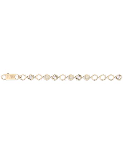 Philipp Plein Gold-tone Ip Stainless Steel Crystal Hexagon Logo Flex Bracelet - White