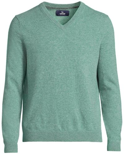 Lands' End Fine Gauge Cashmere V-neck Sweater - Green