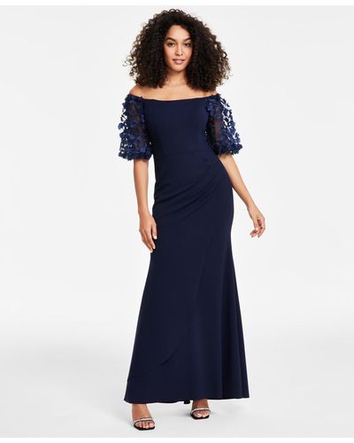 Xscape Off-the-shoulder Long Evening Dress - Blue