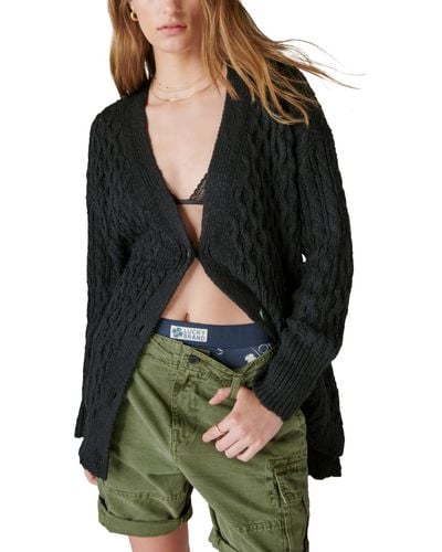 Lucky Brand Mixed Cable Cardigan Sweater - Green