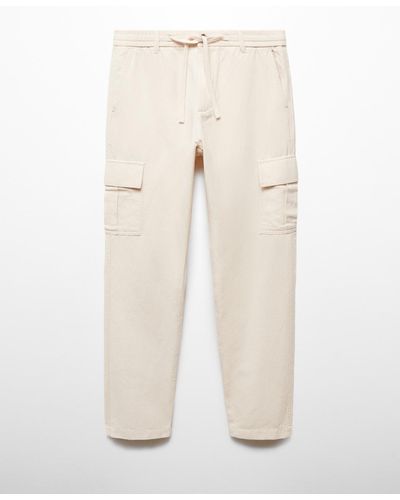 Mango Corduroy Slim-fit Drawstring Pants - Natural