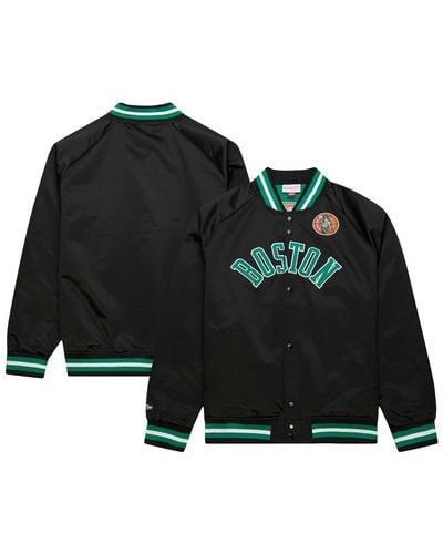 Mitchell & Ness Boston Celtics Big And Tall Hardwood Classics Wordmark Satin Raglan Full-zip Jacket - Black