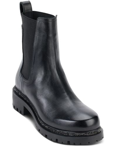 DKNY Rick Leather Motorcycle Boots - Black
