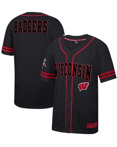 Colosseum Athletics Wisconsin Badgers Free Spirited Mesh Button-up Baseball Jersey - Black