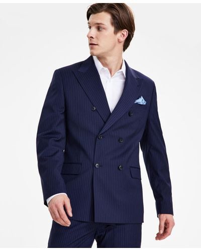 Alfani Slim-fit Stripe Double Breasted Suit Jacket - Blue