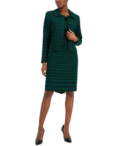 Nipon Boutique Houndstooth Jacket & Dress Set - Green