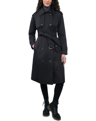 London Fog 42" Double-breasted Hooded Trench Coat - Black