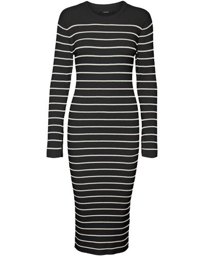 Vero Moda Striped Ribbed Sweater Dress - Black