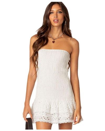 Edikted Livia Lacey Cotton Scrunch Mini Dress - White