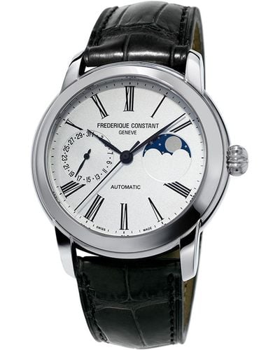Frederique Constant Swiss Automatic Classic Moonphase Manufacture Leather Strap Watch 42mm - Gray
