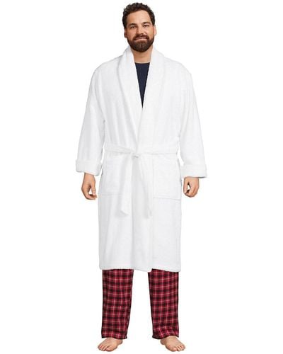 Lands' End Big & Tall Calf Length Turkish Terry Robe - White