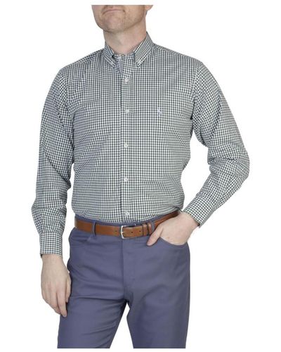 Tailorbyrd Mini Gingham Cotton Stretch Long Sleeve Shirt - Gray