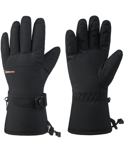Alpine Swiss Waterproof Ski Gloves Snowboarding 3m Thinsulate Winter Gloves - Black