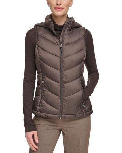 Charter Club Packable Hooded Puffer Vest - Brown