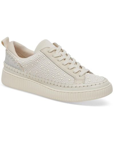 Dolce Vita Nicona Linen Embellished Lace-up Platform Sneakers - White