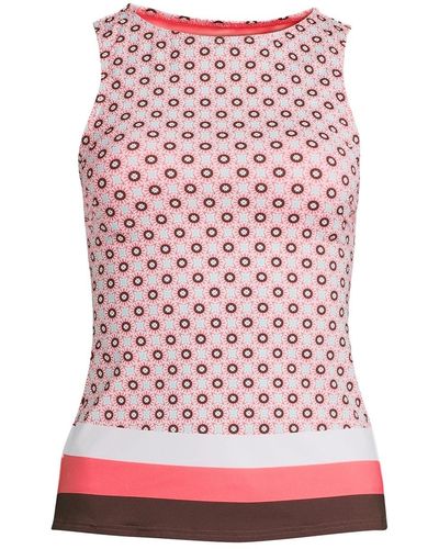 Lands' End Petite High Neck Upf 50 Sun Protection Modest Tankini Swimsuit Top - Red
