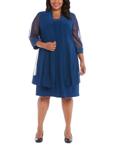R & M Richards Plus Size Embellished Dress & Jacket - Blue
