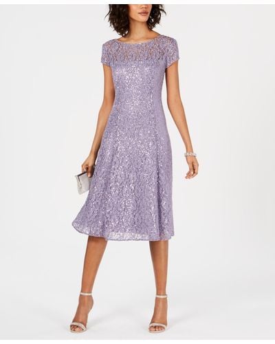 Sl Fashions Sequined Lace Midi Dress - Purple
