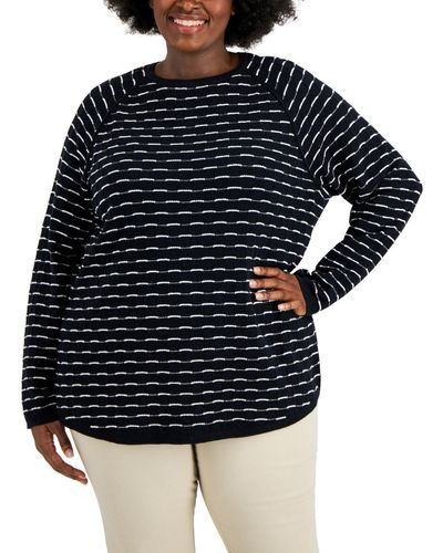 Karen Scott Plus Size Cotton Textured Raglan-sleeve Sweater - Blue