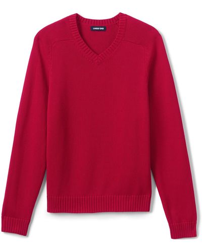 Lands' End School Uniform Cotton Modal V-neck Sweater - Red