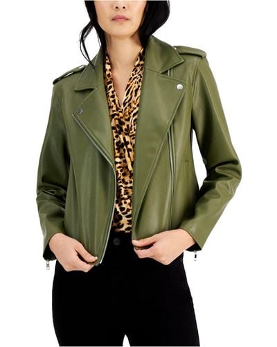 INC International Concepts Petite Faux-leather Moto Jacket, Created For Macy's - Green