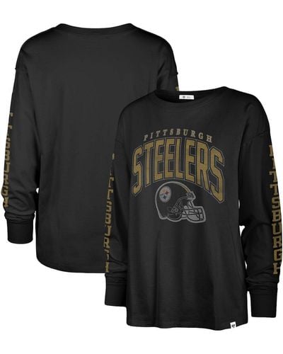 '47 Distressed Pittsburgh Steelers Tom Cat Long Sleeve T-shirt - Black