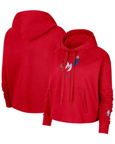 Nike Washington Wizards 2021/22 City Edition Essential Logo Cropped Pullover Hoodie - Red