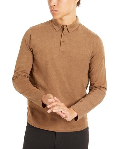 Kenneth Cole Classic Fit Performance Stretch Long Sleeve Polo Shirt - Brown