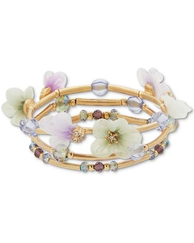 Lonna & Lilly Gold-tone 3-pc. Set Pave & Ribbon Flower Beaded Stretch Bracelets - White