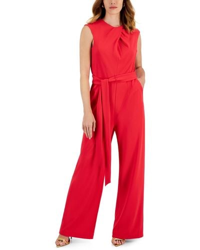 Tahari Scuba Crepe Cross-neck Jumpsuit - Red