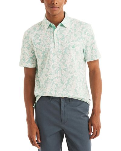 Nautica Floral Print Pique Short Sleeve Polo Shirt - Blue