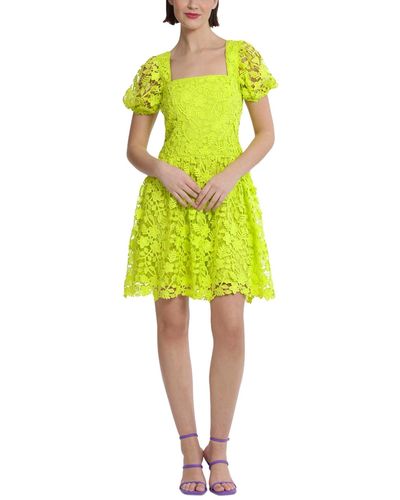 Donna Morgan Garden Lace Square-neck Puff-sleeve Dress - Yellow
