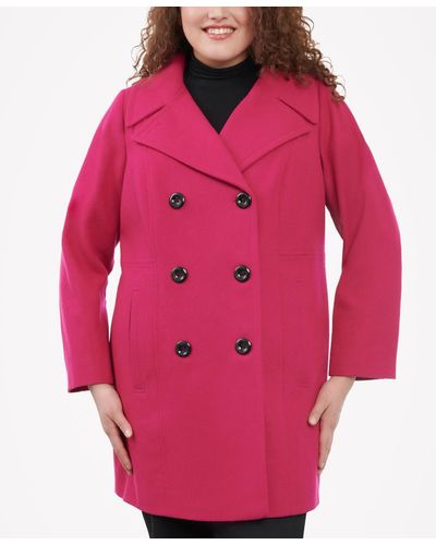 Anne Klein Plus Size Notched-collar Double-breasted Peacoat - Red