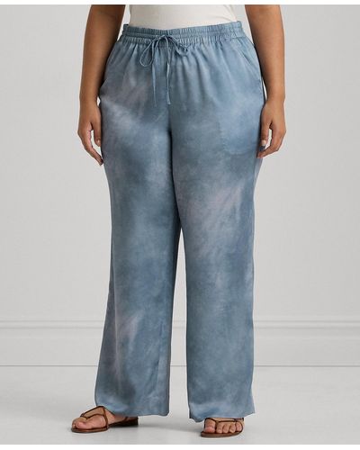 Lauren by Ralph Lauren Plus Size Printed Charmeuse Pants - Blue