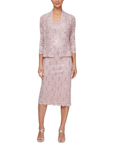 Sl Fashions 2-pc. Lace Jacket & Midi Dress Set - Pink