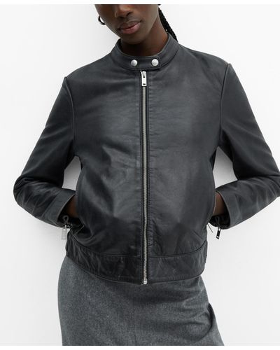 Mango 100% Leather Jacket - Black