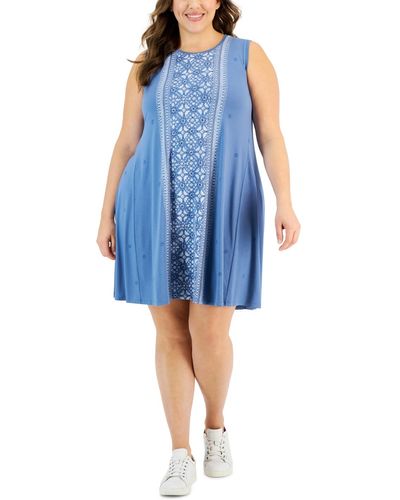 Style & Co. Plus Size Sleeveless Printed Flip Flop Dress - Blue