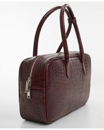 Mango Rectangular Leather Handbag - Brown