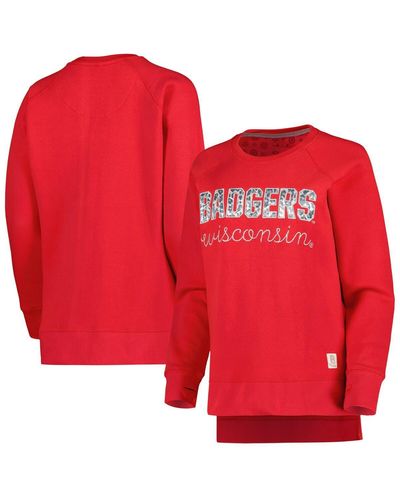Pressbox Wisconsin Badgers Steamboat Animal Print Raglan Pullover Sweatshirt - Red