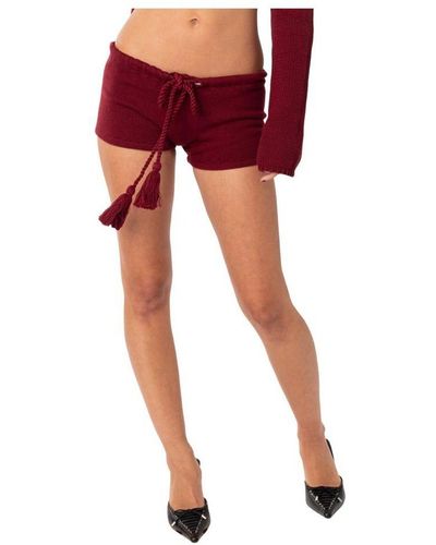 Edikted Knit Low Rise Shorts With Tie At Waist - Red