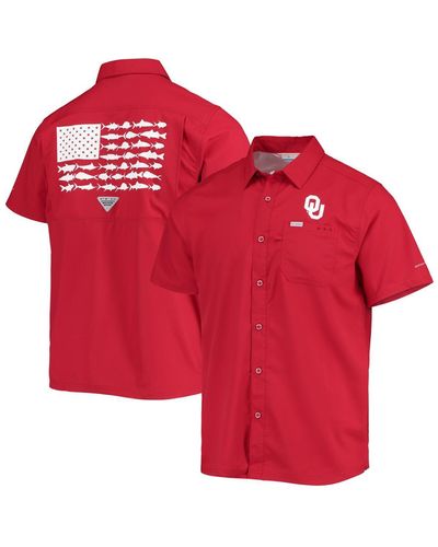 Columbia Pfg Oklahoma Sooners Slack Tide Camp Button-up Shirt - Red
