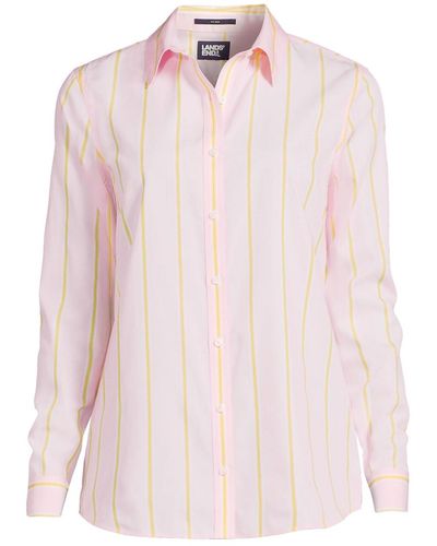 Lands' End Plus Size Wrinkle Free No Iron Button Front Shirt - Pink