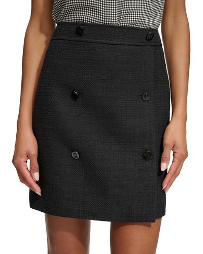 Karl Lagerfeld Button Front Tweed Mini Skirt - Black