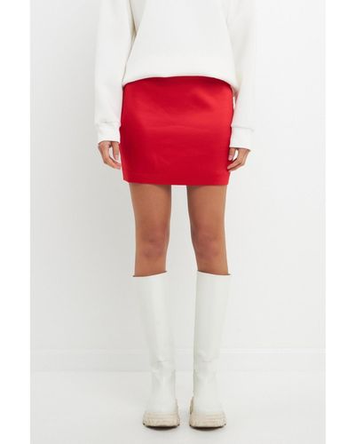 Grey Lab Solid Satin Fit Mini Skirt - Red